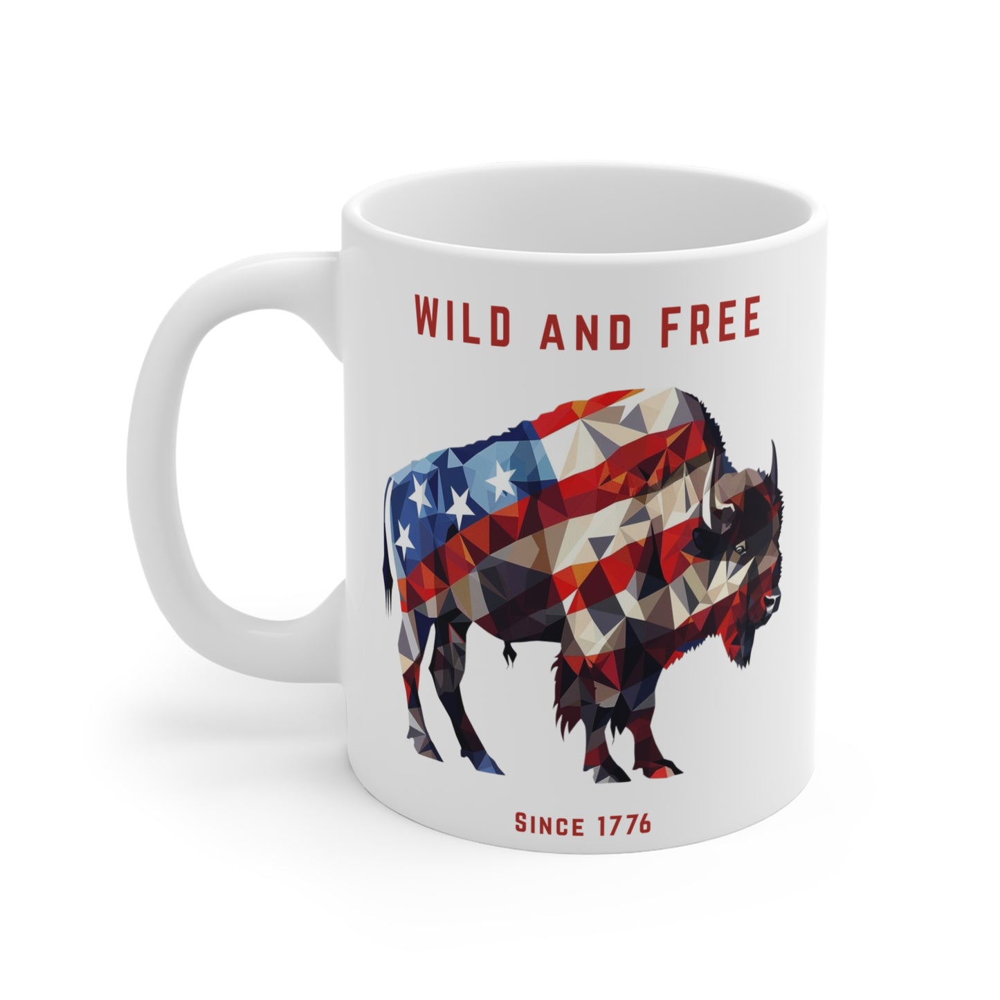 Wild and Free Patriotic Bison Mug, Wild and Free Coffee Cup, Fourth of July Gift, Rustic Animal Lover Gift, Americana Home Decor
