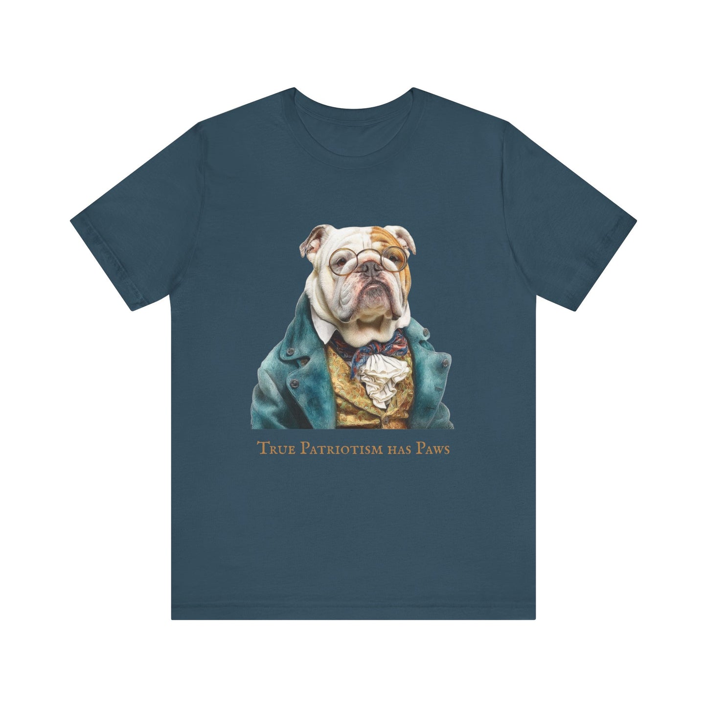 Benjamin Franklin Patriotic English Bulldog Tee - True Patriotism Has Paws, Quirky Animal Shirt, Gift for Dog Lovers, Casual Wear, Unisex Tee