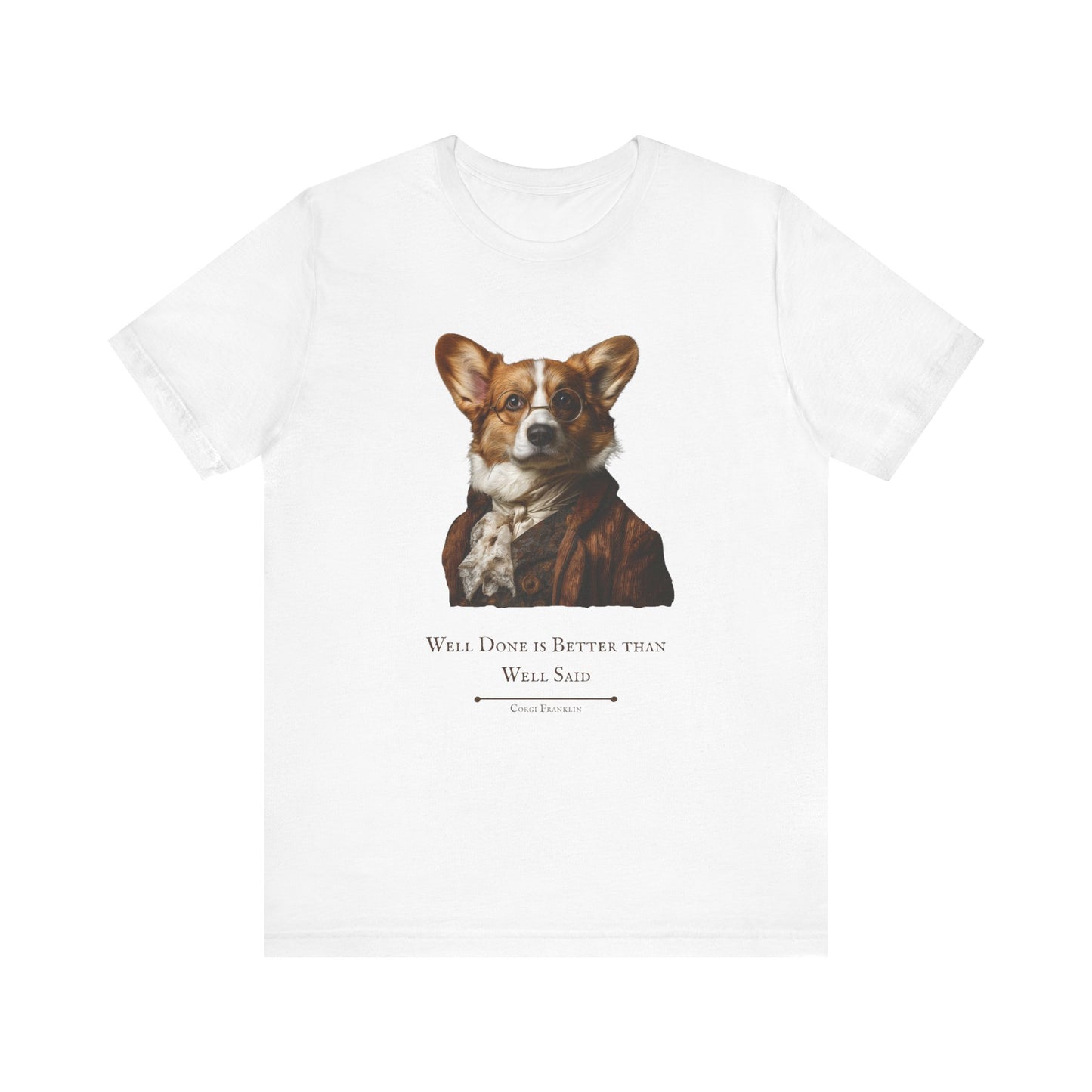 Corgi Dog dressed as Benjamin Franklin, perfect for Independence Day celebrations with this cute Patriotic Tee