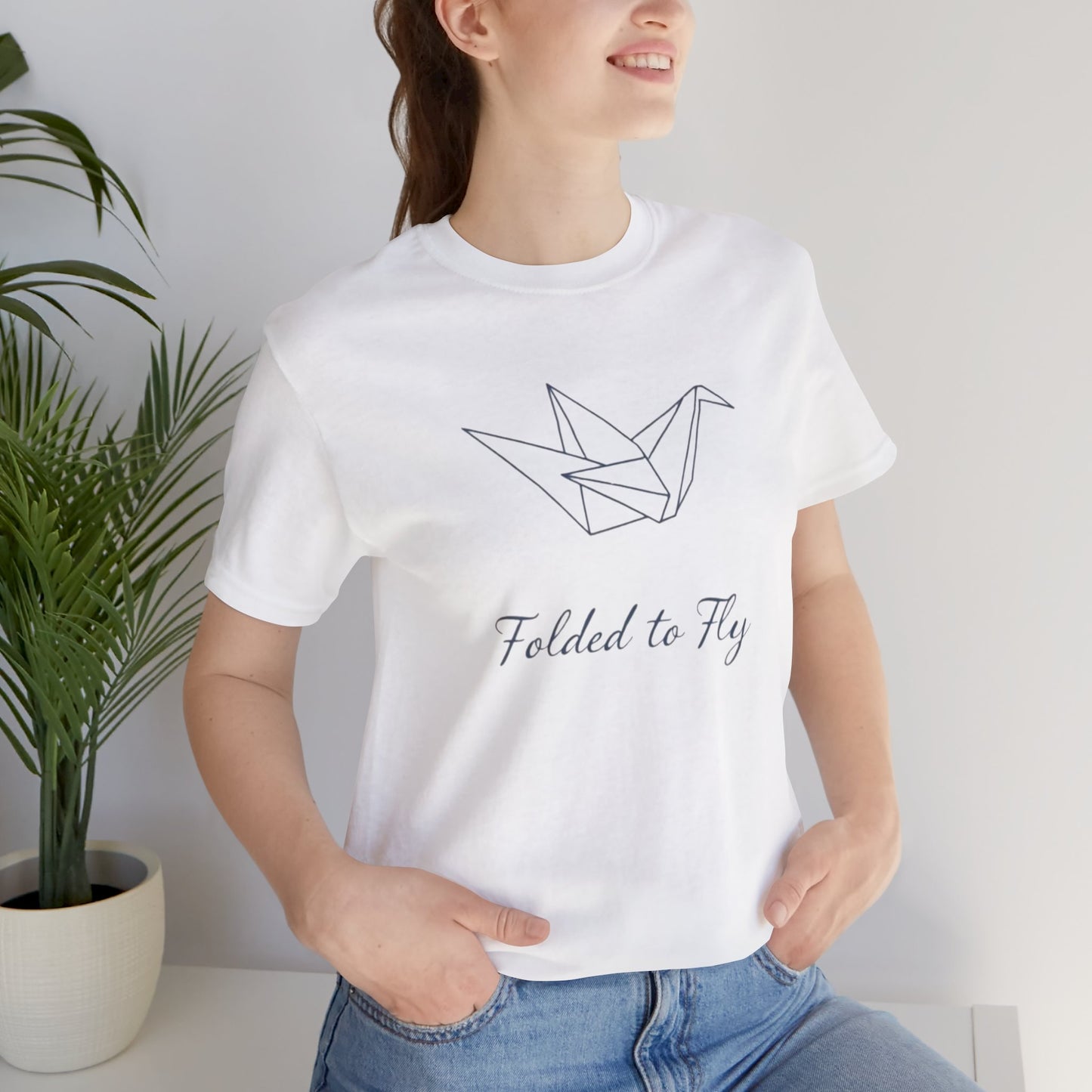 Origami Crane Tee - Unisex Jersey Short Sleeve with words Folded to Fly