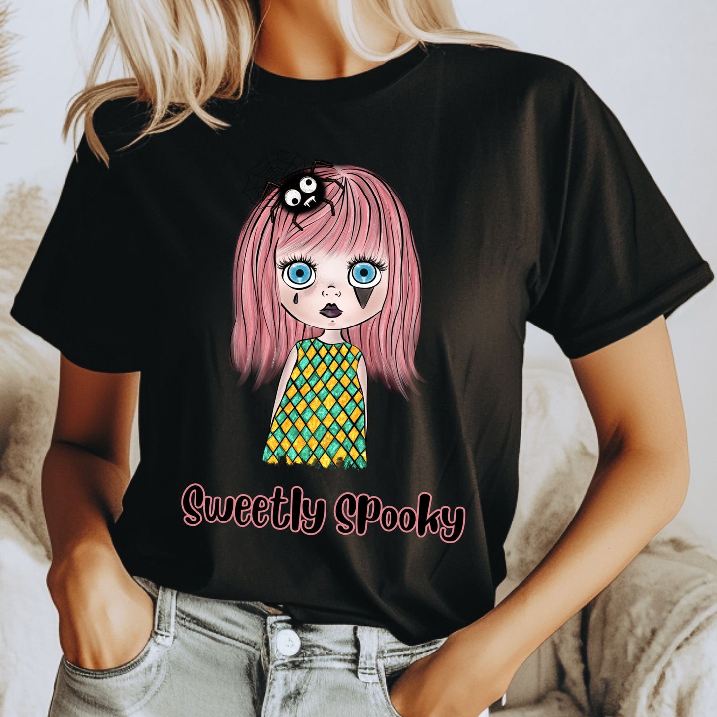 Sweetly Spooky Doll T-shirt Creepy Face Doll Tee Halloween Spooky TShirt Scarey Doll Tshirt Creepy Girl Tee Gift for Her Halloween Gift