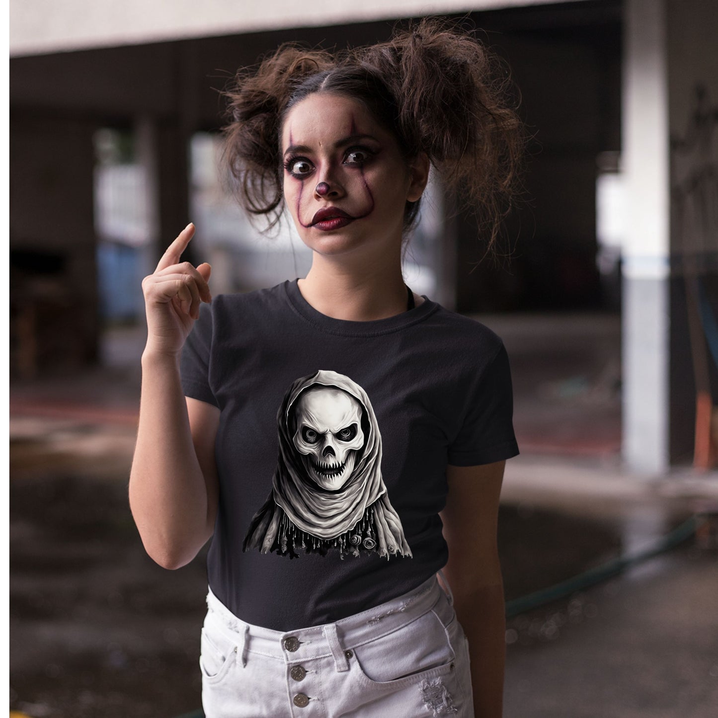 Mystic Skull Priest T-Shirt Gothic Beaded Hood Skeleton Shirt Occult Reaper Tee Spooky Halloween Dark Art T-Shirt Gift for her Gift for him