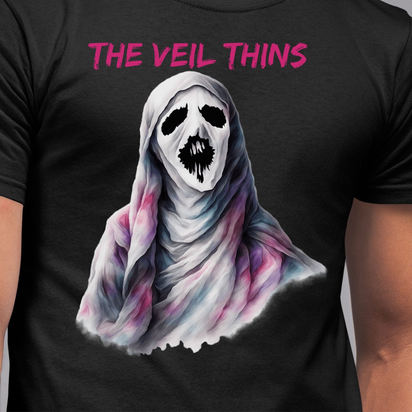 Halloween Ghost Tee The Veil Thins Ghost T-Shirt Pastel Shroud Horror Tee Spiritual Gothic Halloween Shirt Witchy Aesthetic Skeleton Design