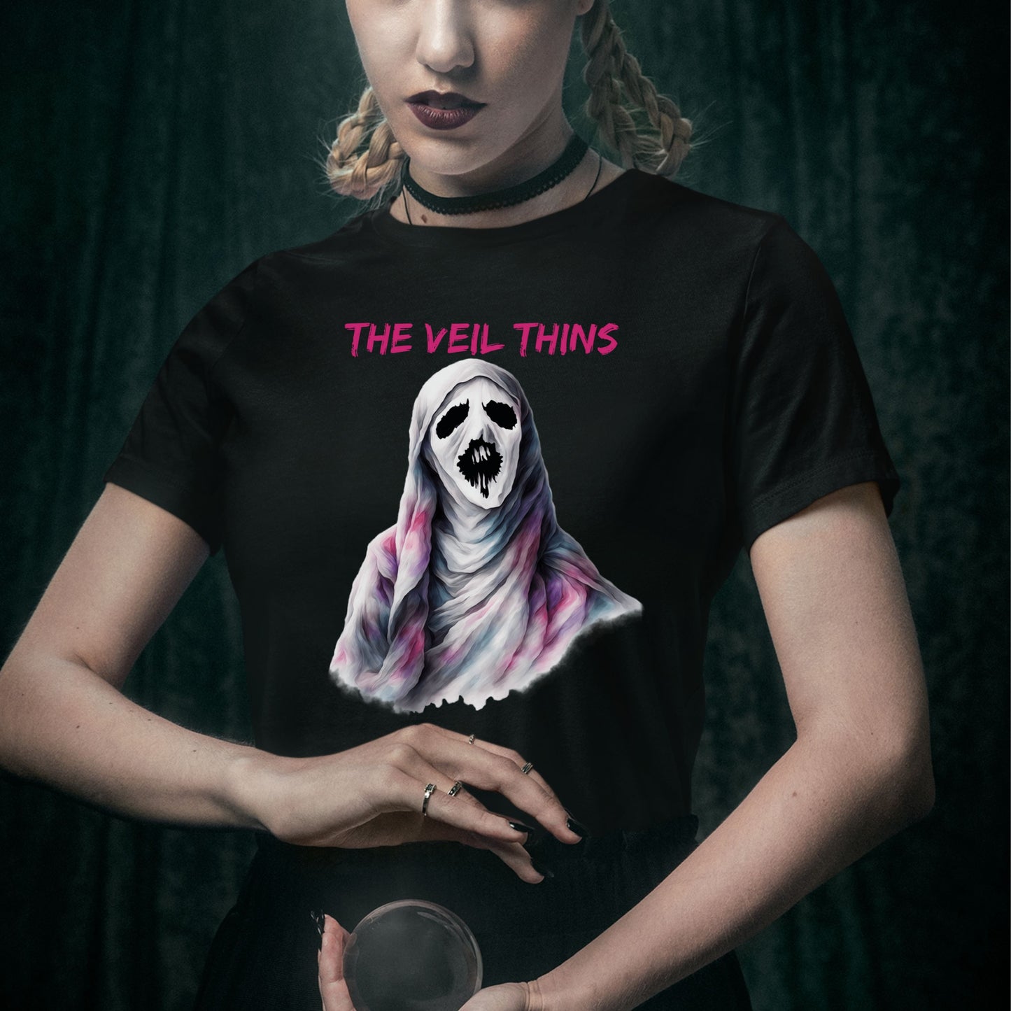 Halloween Ghost Tee The Veil Thins Ghost T-Shirt Pastel Shroud Horror Tee Spiritual Gothic Halloween Shirt Witchy Aesthetic Skeleton Design