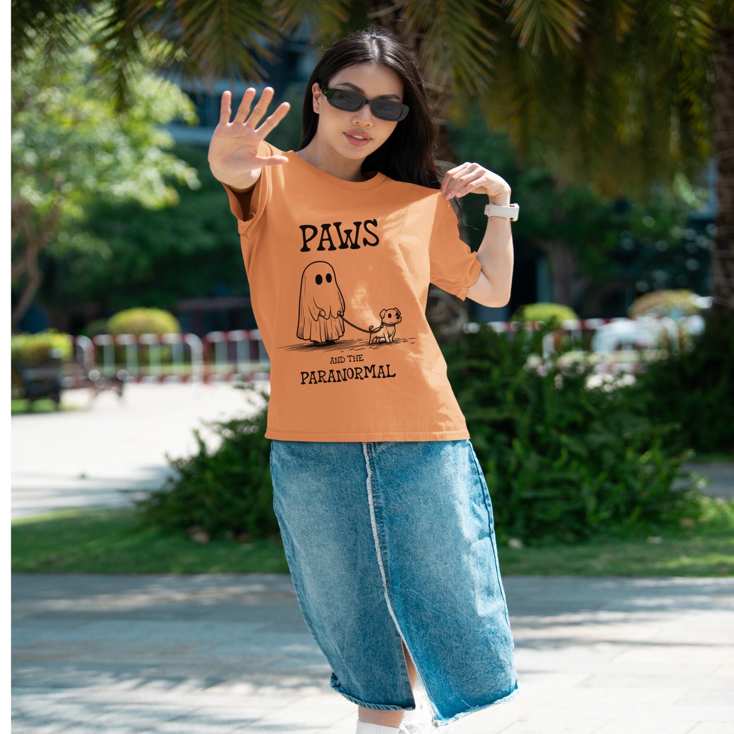 Paws and the Paranormal T-Shirt Cute Ghost and Dog Tee Spooky Halloween Shirt Funny Dog Walking Pet Lover Gift
