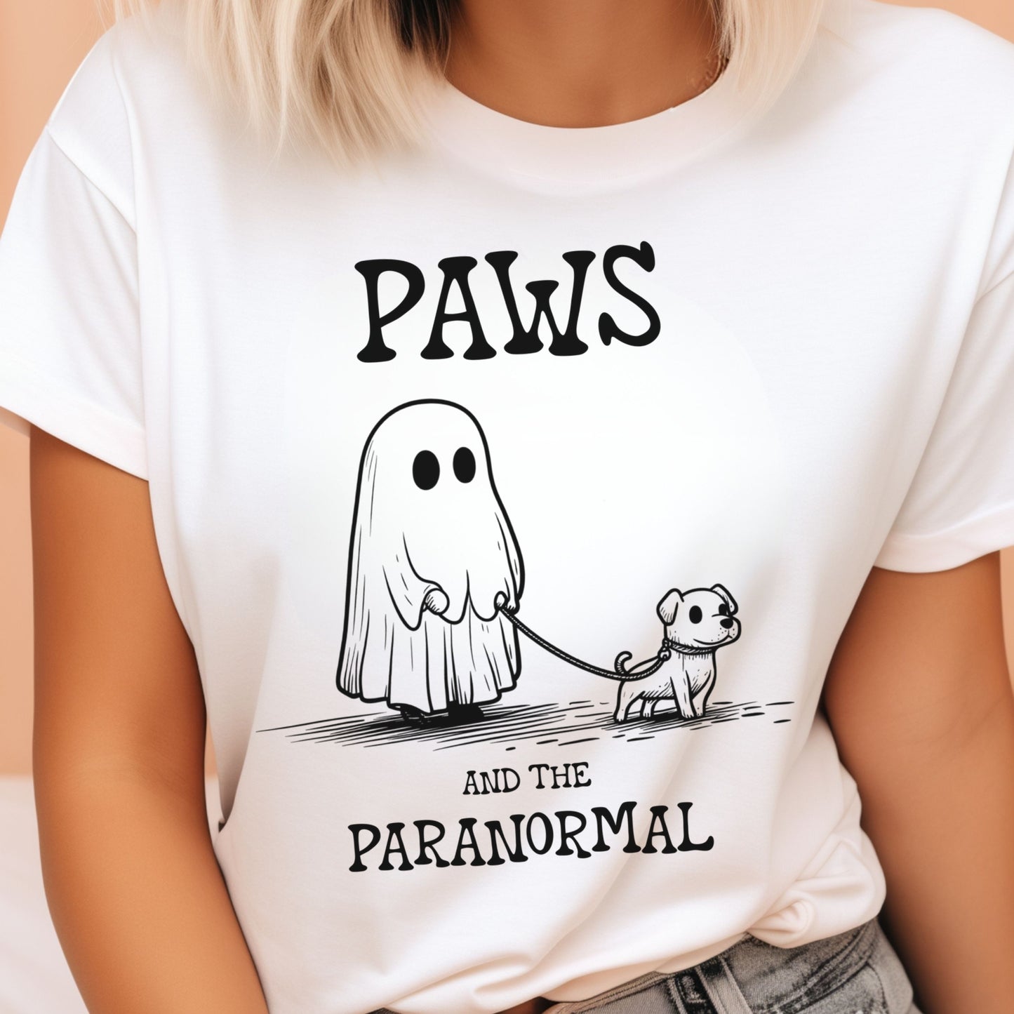 Paws and the Paranormal T-Shirt Cute Ghost and Dog Tee Spooky Halloween Shirt Funny Dog Walking Pet Lover Gift