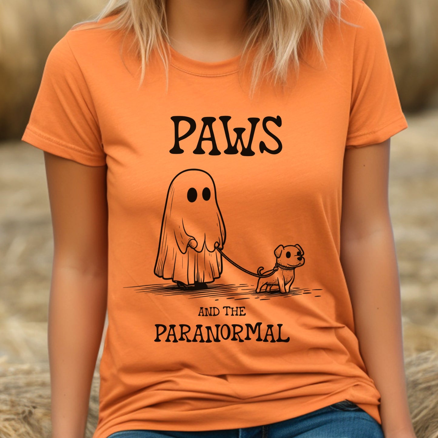 Paws and the Paranormal T-Shirt Cute Ghost and Dog Tee Spooky Halloween Shirt Funny Dog Walking Pet Lover Gift