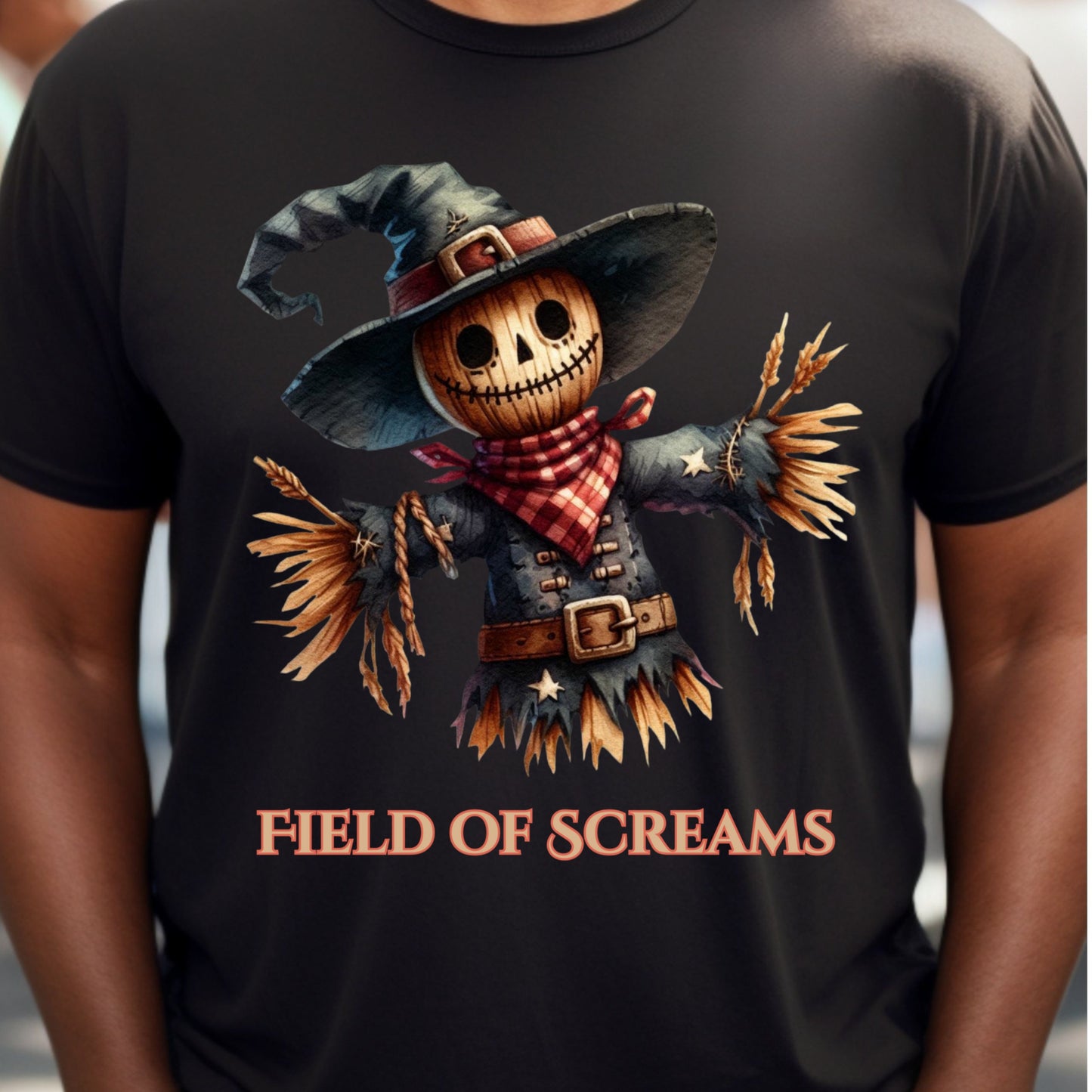 Field of Screams Halloween Shirt Scary Cute Scarecrow T-Shirt Spooky Fall Tee for Haunted Fields and Harvest Event Gift for Her Gift for him