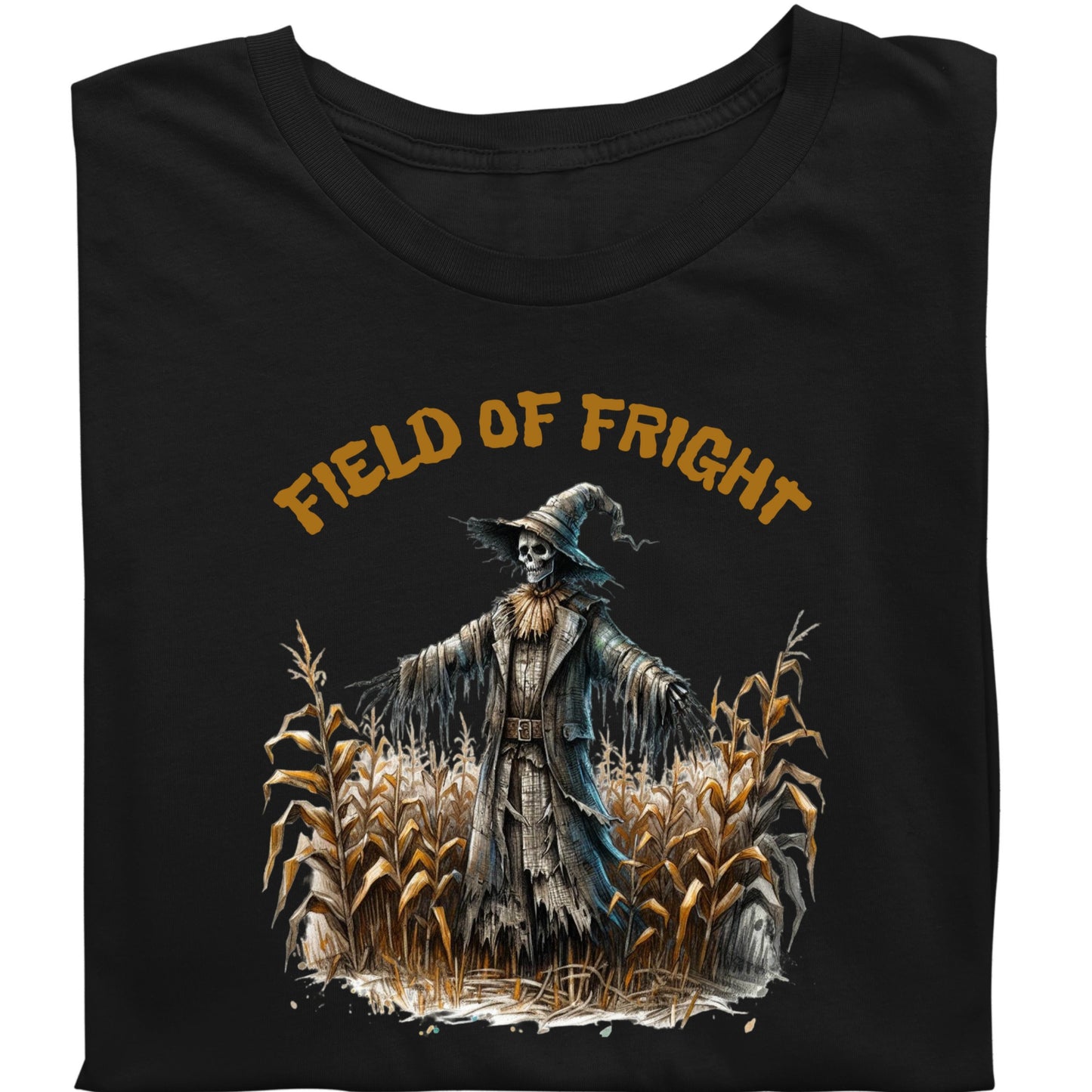 Field of Fright Halloween Shirt Creepy Scarecrow in Cornfield T-Shirt Spooky Harvest Horror Tee for Haunted Fall Vibes