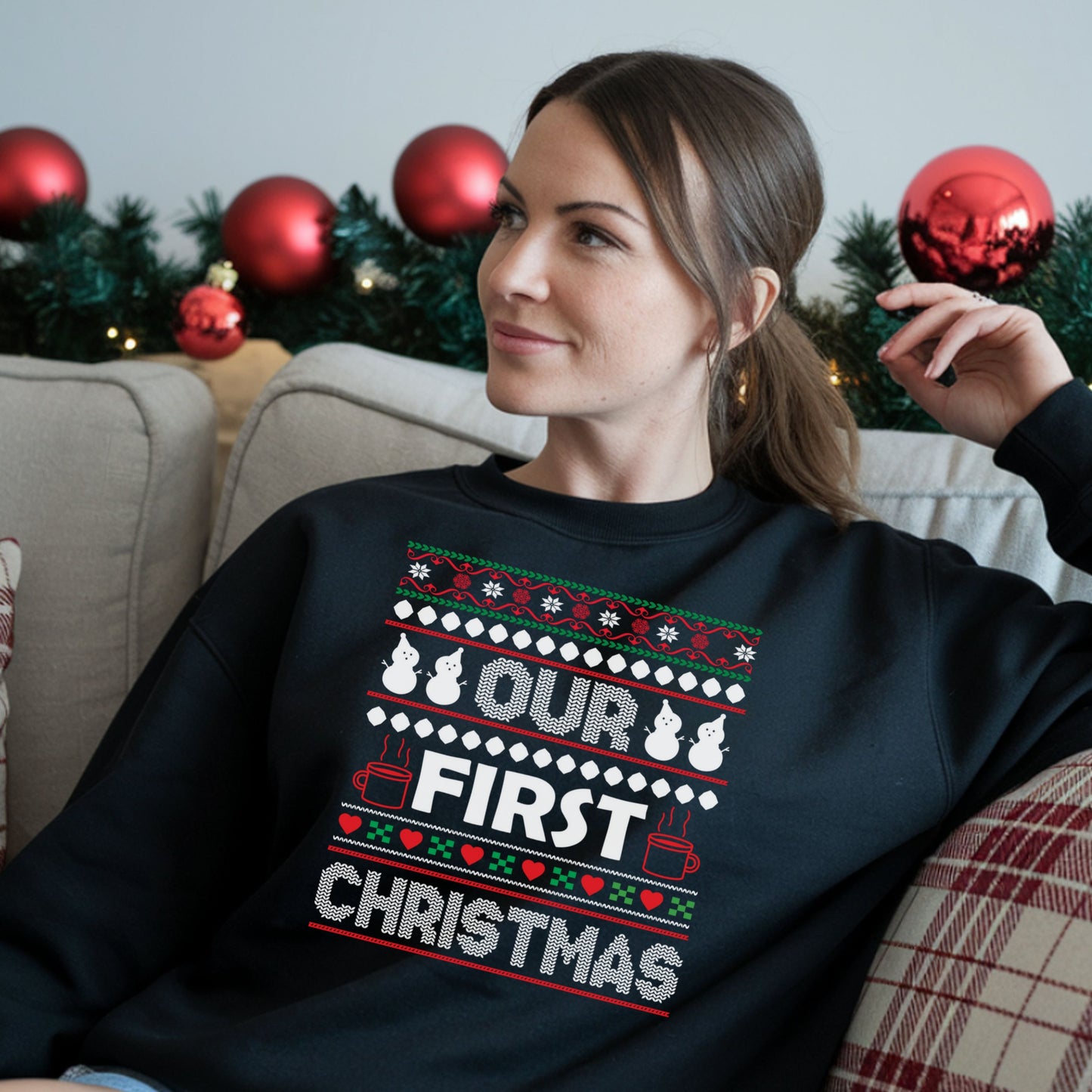 Our First Christmas Ugly Xmas Sweater Sweatshirt, Festive Holiday Gift, Unisex Christmas Jumper, Funny Xmas Pullover, Ugly Sweater Party