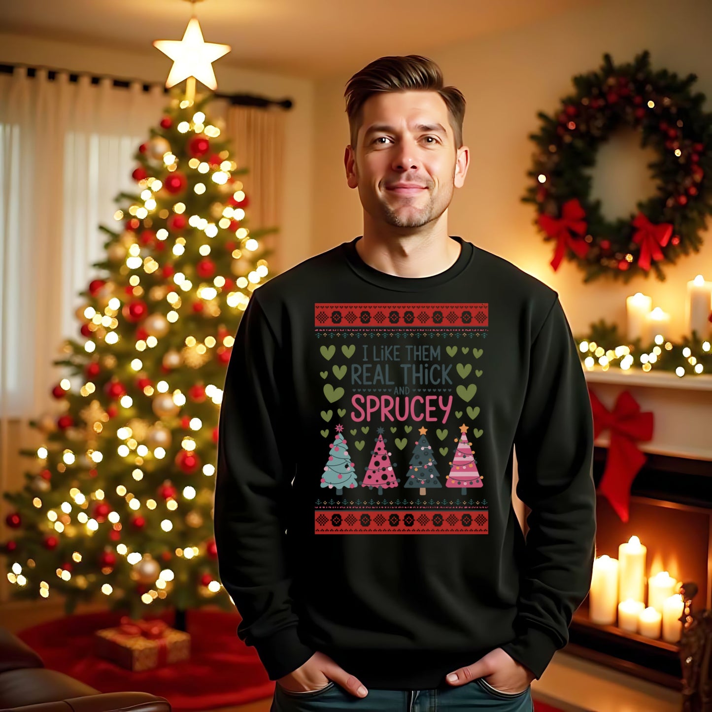 Ugly Christmas Sweater Design Holiday Season Sweatshirt Christmas Tree Design Thick and Sprucey Gift for her
