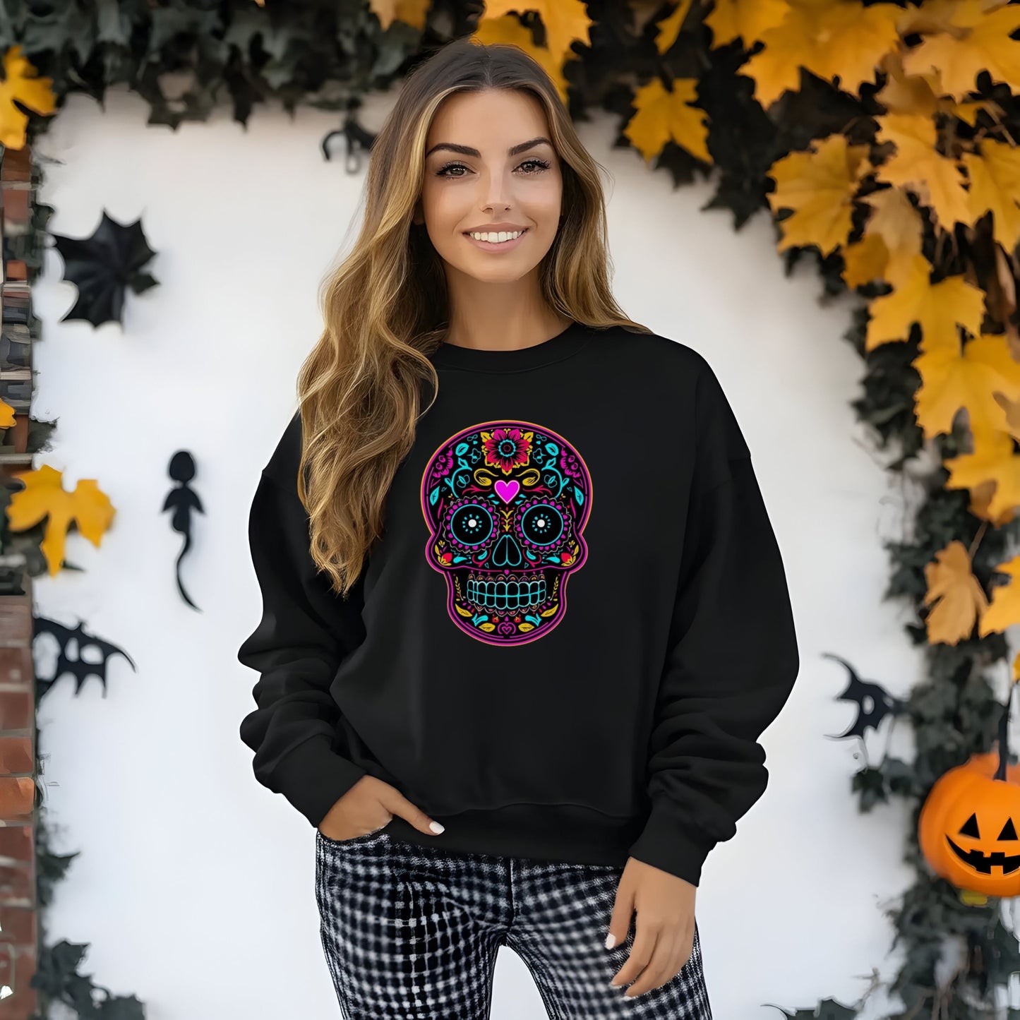 Colorful Sugar Skull SweatShirt, Day of the Dead Shirt, Dia de los Muertos Sweatshirt, Mexican Calavera Graphic, Festival Halloween Top