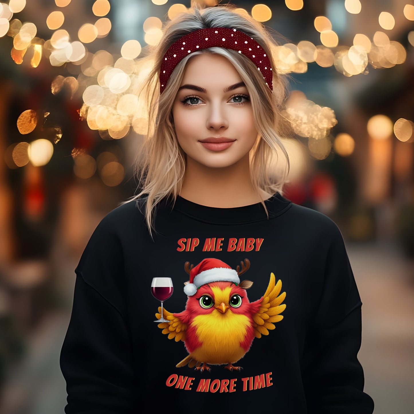 Funny Christmas Wine Tee, Holiday Drinking Sweatshirt, Sip Me Baby One More Time Shirt, Santa Bird T-shirt, Wine Lover Gift, Bird Lover Gift