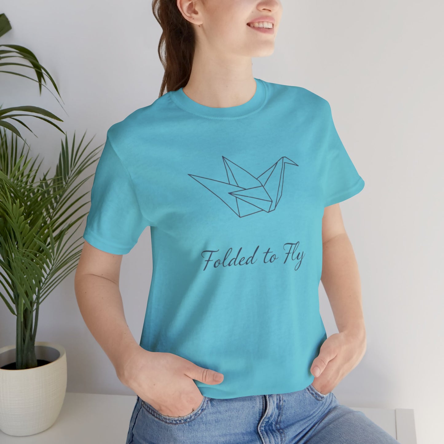 Origami Crane Tee - Unisex Jersey Short Sleeve with words Folded to Fly