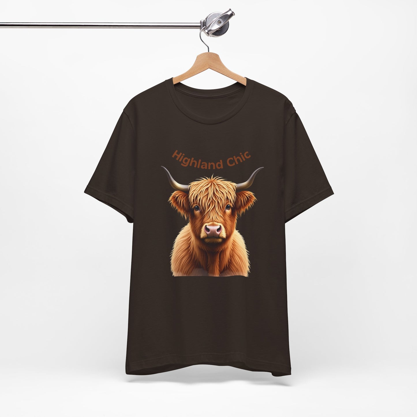Highland Chic - Highland Cow Brown T-shirt on hanger