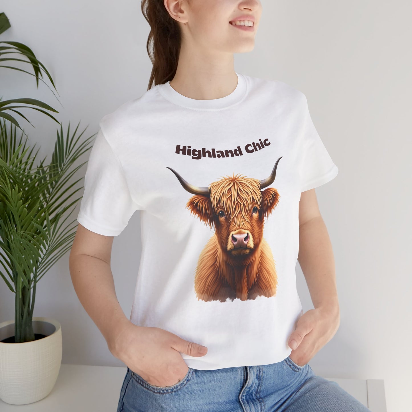 Highland Chic Highland Cow T-Shirt Design on model