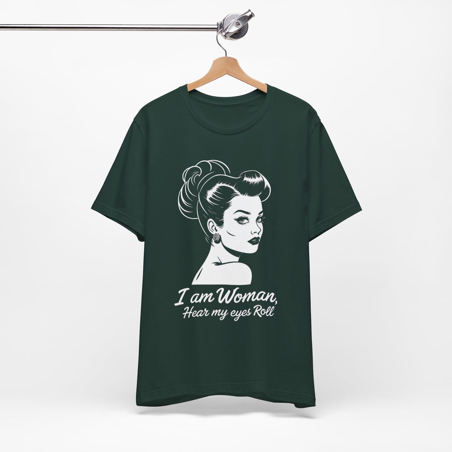 Sassy_Woman_T-Shirt-_I_am_Woman_-_white on green on hanger