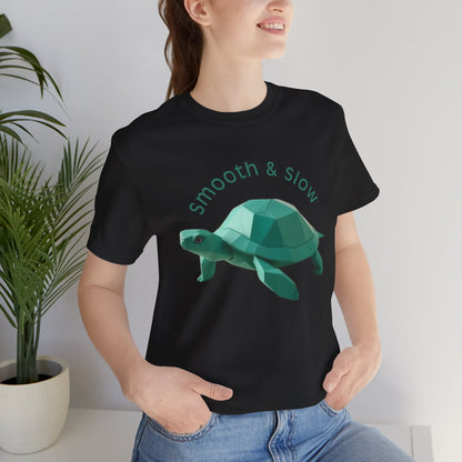 Green Turtle Geometric Unisex Tee, Smooth & Slow Animal Tee, Nature Lover Shirt, Graphic Tee, Turtle Lover Gift