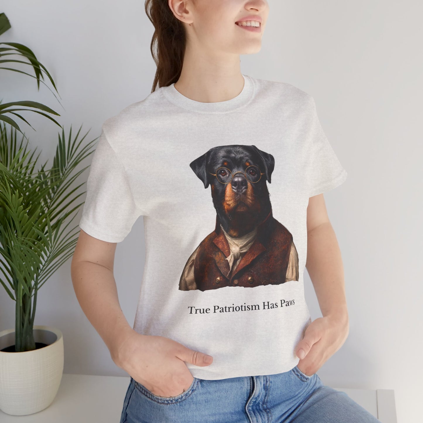 Rottweiler dressed as Benjamin Franklin,Patriotic Dog Lover Tee, Unisex Graphic T-Shirt, Casual Wear, Gift for Dog Owners, Fun Animal Apparel, Summer Fashion