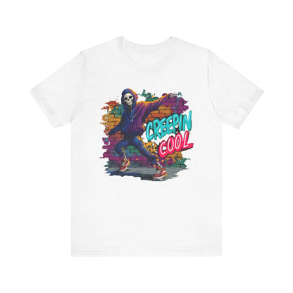 Halloween Skeleton Spooky T-shirt Graffiti Streetwear Creepin' Cool Graphic T-shirt, Unisex Halloween TShirt, Spooky Vibe Gift for Teens Tee