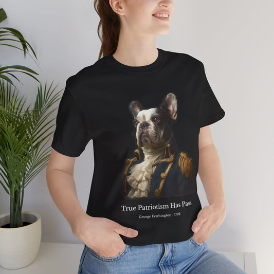 French Bulldog (Frenchy) dressed as George Washington Patriot Tee - Independence Day gift idea