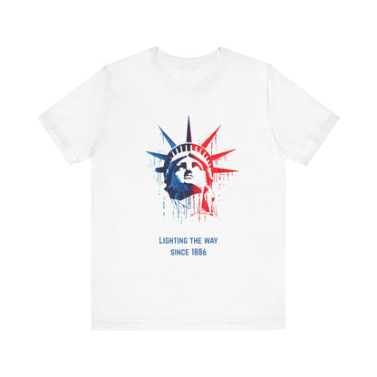 Patriotic Statue of Liberty T-shirt painted in the colours of America. Suited to 4th of July Independence Day celebrations