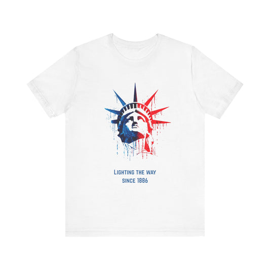 Patriotic Statue of Liberty T-shirt painted in the colours of America. Suited to 4th of July Independence Day celebrations