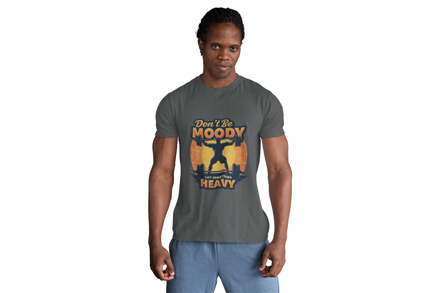 Motivational Workout Tee - Don't Be Moody, Lift Something Heavy, Gym Shirt, Fitness Gift, Unisex Tee, Activewear