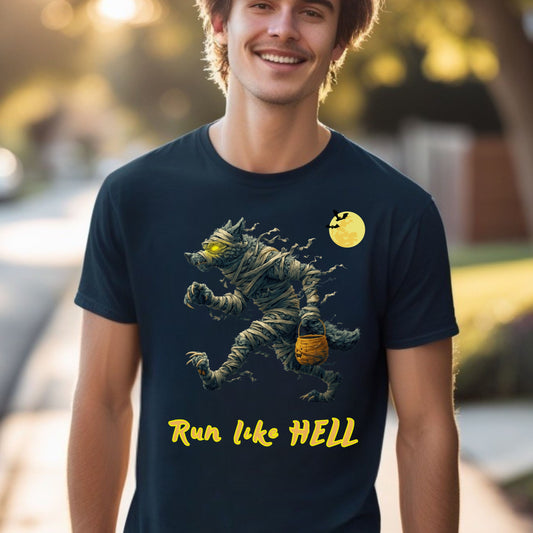 Spooky Halloween Mummified Wolf Running TShirt Bandaged Halloween Creepy Wolf T-Shirt Run Like Hell Spooky Halloween Creepy Wolf Howling Tee