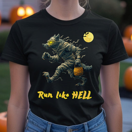 Spooky Halloween Mummified Wolf Running TShirt Bandaged Halloween Creepy Wolf T-Shirt Run Like Hell Spooky Halloween Creepy Wolf Howling Tee