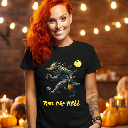 Spooky Halloween Mummified Wolf Running TShirt Bandaged Halloween Creepy Wolf T-Shirt Run Like Hell Spooky Halloween Creepy Wolf Howling Tee
