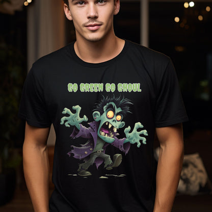 Halloween Spooky Tee Go Green Go Ghoul Halloween T-Shirt Unisex Short Sleeve  Zombie Theme Apparel  Spooky Party Wear Green Ghoul