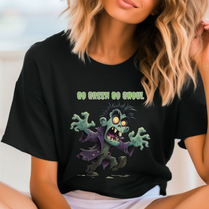 Halloween Spooky Tee Go Green Go Ghoul Halloween T-Shirt Unisex Short Sleeve  Zombie Theme Apparel  Spooky Party Wear Green Ghoul