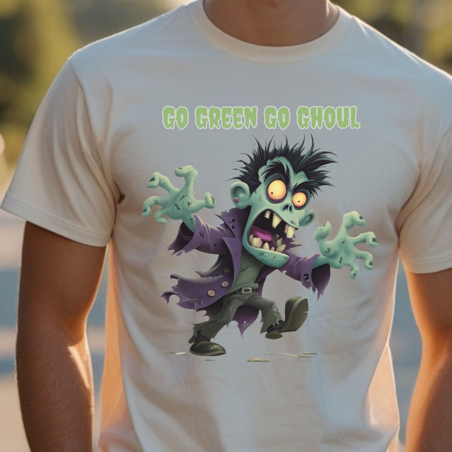 Halloween Spooky Tee Go Green Go Ghoul Halloween T-Shirt Unisex Short Sleeve  Zombie Theme Apparel  Spooky Party Wear Green Ghoul