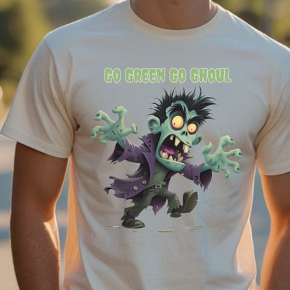 Halloween Spooky Tee Go Green Go Ghoul Halloween T-Shirt Unisex Short Sleeve  Zombie Theme Apparel  Spooky Party Wear Green Ghoul