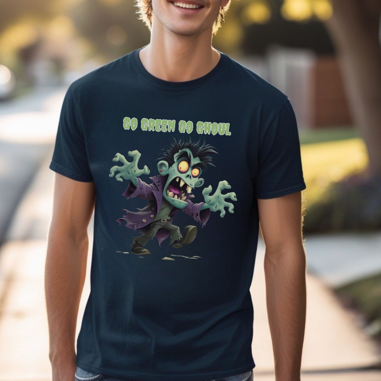Halloween Spooky Tee Go Green Go Ghoul Halloween T-Shirt Unisex Short Sleeve  Zombie Theme Apparel  Spooky Party Wear Green Ghoul