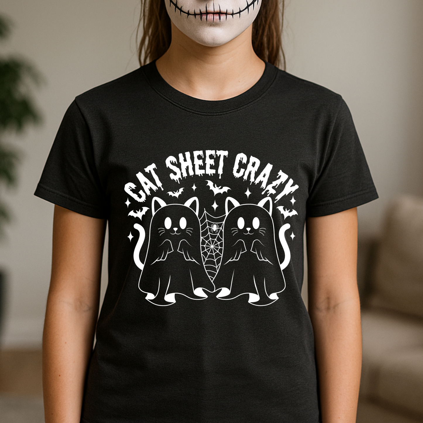 Halloween Cat Lover Tshirt with Cute Cats under Ghost Sheet Cat T-Shirt with Ghost Costume Lover Gift Shirt Fall Fashion Cat Lovers TShirt