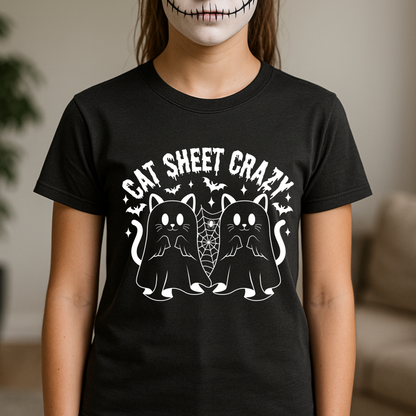 Halloween Cat Lover Tshirt with Cute Cats under Ghost Sheet Cat T-Shirt with Ghost Costume Lover Gift Shirt Fall Fashion Cat Lovers TShirt