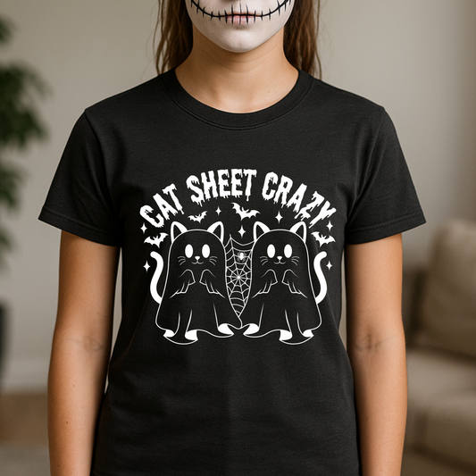 Halloween Cat Lover Tshirt with Cute Cats under Ghost Sheet Cat T-Shirt with Ghost Costume Lover Gift Shirt Fall Fashion Cat Lovers TShirt