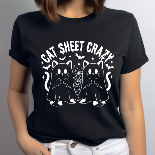 Halloween Cat Lover Tshirt with Cute Cats under Ghost Sheet Cat T-Shirt with Ghost Costume Lover Gift Shirt Fall Fashion Cat Lovers TShirt
