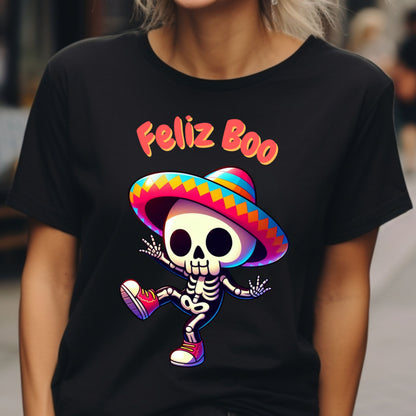 Halloween Cute Skeleton Sombrero T-shirt Spooky Funny Halloween Skeleton Tee in Mexican Sombrero Skeleton Tshirt