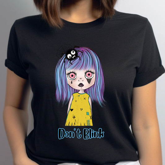 Creepy Doll Tee Halloween Spooky T-Shirt Scarey Doll Eerie Don't Blink Tshirt Creepy Girl Tee Gift for Her Halloween Gift or Costume