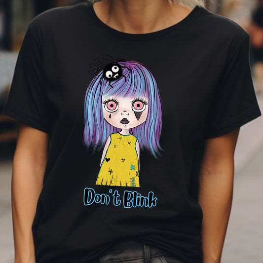 Creepy Doll Tee Halloween Spooky T-Shirt Scarey Doll Eerie Don't Blink Tshirt Creepy Girl Tee Gift for Her Halloween Gift or Costume