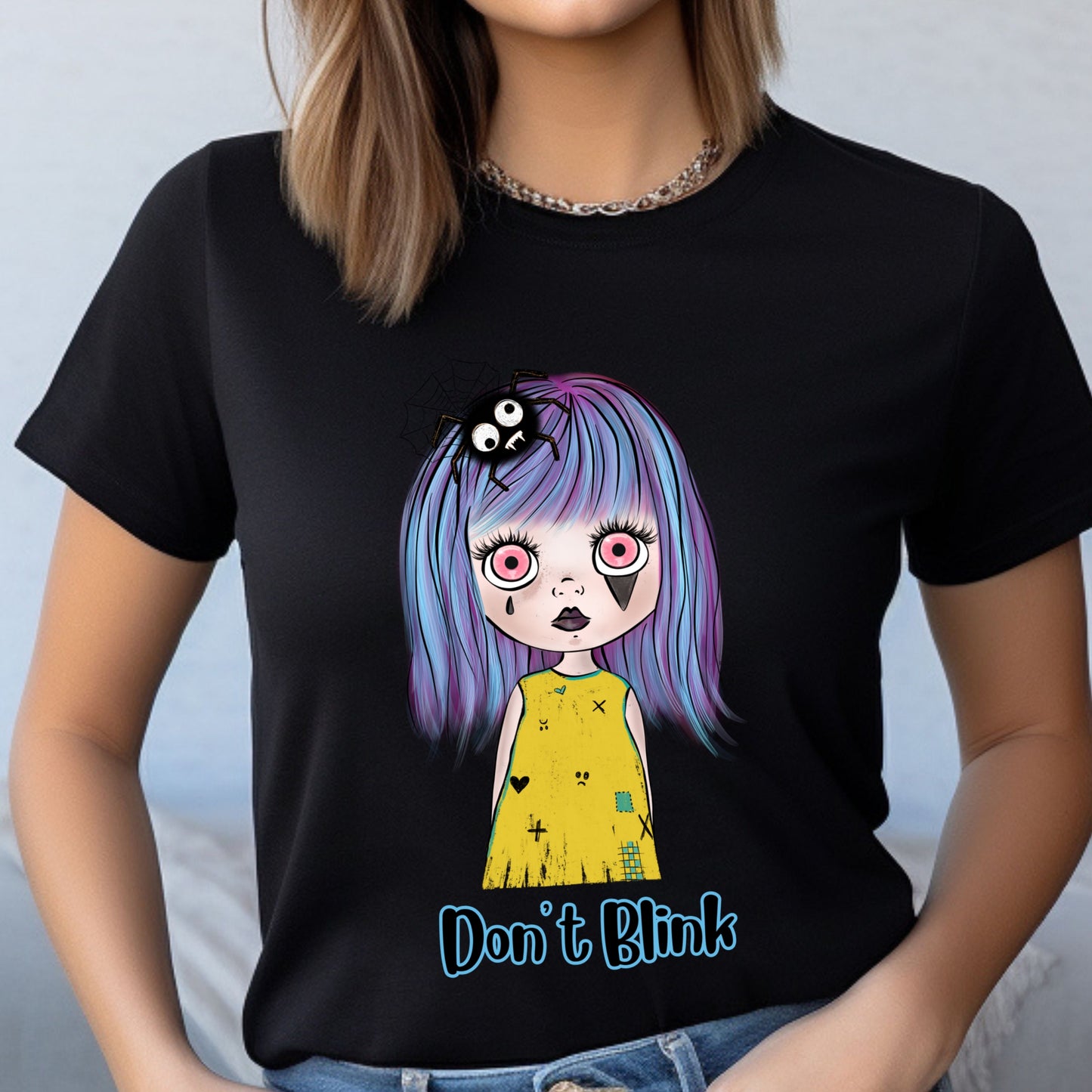 Creepy Doll Tee Halloween Spooky T-Shirt Scarey Doll Eerie Don't Blink Tshirt Creepy Girl Tee Gift for Her Halloween Gift or Costume