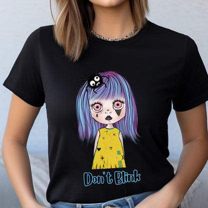 Creepy Doll Tee Halloween Spooky T-Shirt Scarey Doll Eerie Don't Blink Tshirt Creepy Girl Tee Gift for Her Halloween Gift or Costume