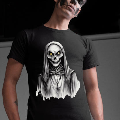 Creepy Skeleton Grim Reaper T-Shirt Spooky Halloween Skull Shirt Horror Gothic Hooded Reaper Tee Scary Skeleton Gift for her Gift for Him