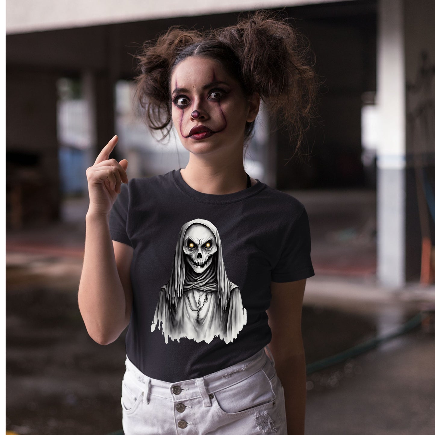 Creepy Skeleton Grim Reaper T-Shirt Spooky Halloween Skull Shirt Horror Gothic Hooded Reaper Tee Scary Skeleton Gift for her Gift for Him