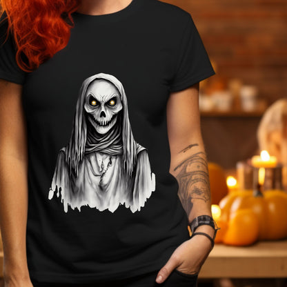 Creepy Skeleton Grim Reaper T-Shirt Spooky Halloween Skull Shirt Horror Gothic Hooded Reaper Tee Scary Skeleton Gift for her Gift for Him