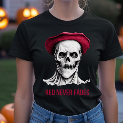 Red Beret Skull T-Shirt Horror Art Tee Gothic Revolutionary Skeleton Shirt Bold Creepy Halloween Top Gift for her Gift for him