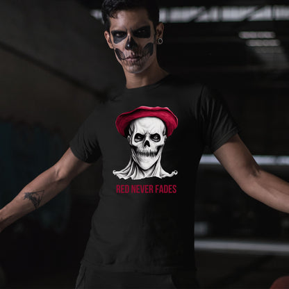 Red Beret Skull T-Shirt Horror Art Tee Gothic Revolutionary Skeleton Shirt Bold Creepy Halloween Top Gift for her Gift for him